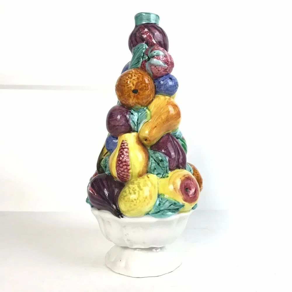 Vintage Genuine Italian Majolica Hand Moulded Fruit Tree Vase Centerpiece